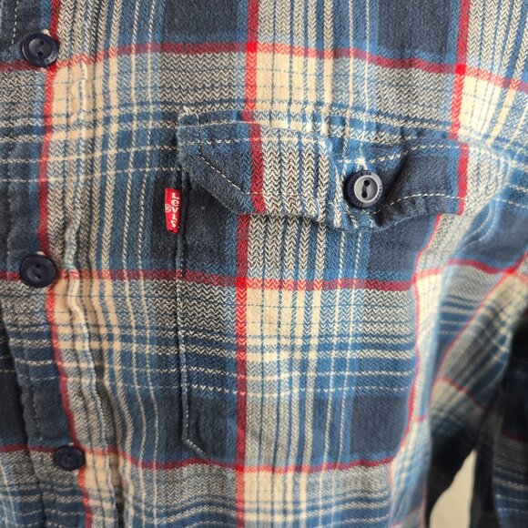 Levi's Shirt Mens 2XL Blue Flannel Button Up Lightweight Plaid Check Outdoors - Picture 3 of 9
